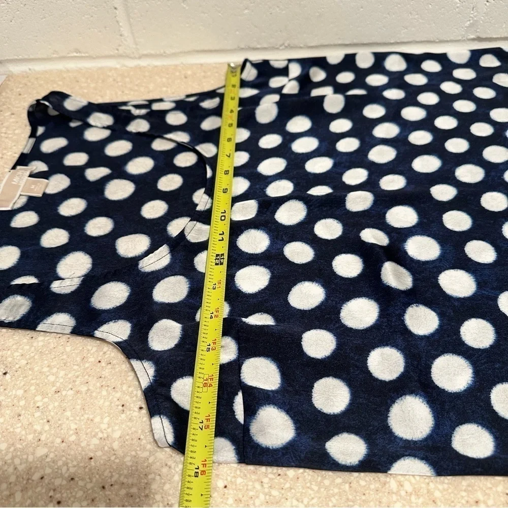 Michael Kors Tank Top Navy Blue White Polka Dot Scoop Neck Sleeveless Tunic